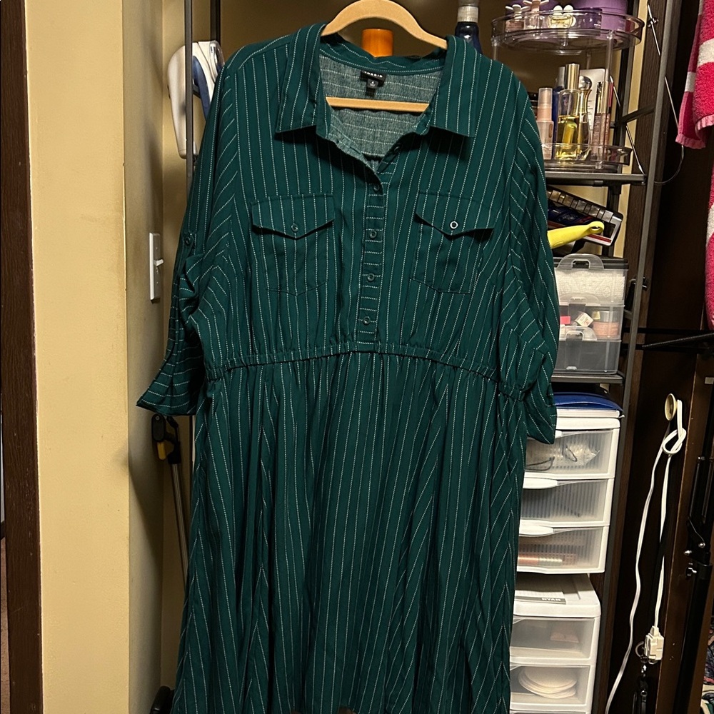 Torrid Green Striped Short Sleeve Shirt Dress